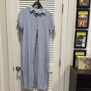 C&C California Blue and White Striped Linen Midi Dress